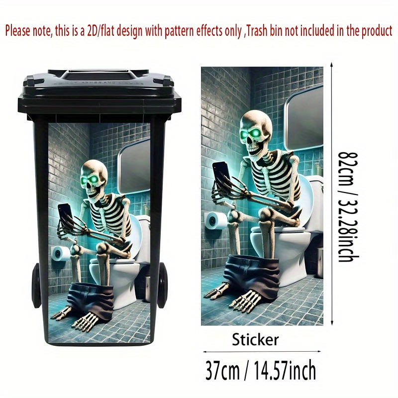 Image of 2d Flat Printing 1pc Trash Can Sticker 37×82cm Halloween , Haunted House Horror Theme Design Self-adhesive Wallpaper For Kitchen Bin Decoration Suitable For Trash Cans, Walls, Home Decor, 2d Flat