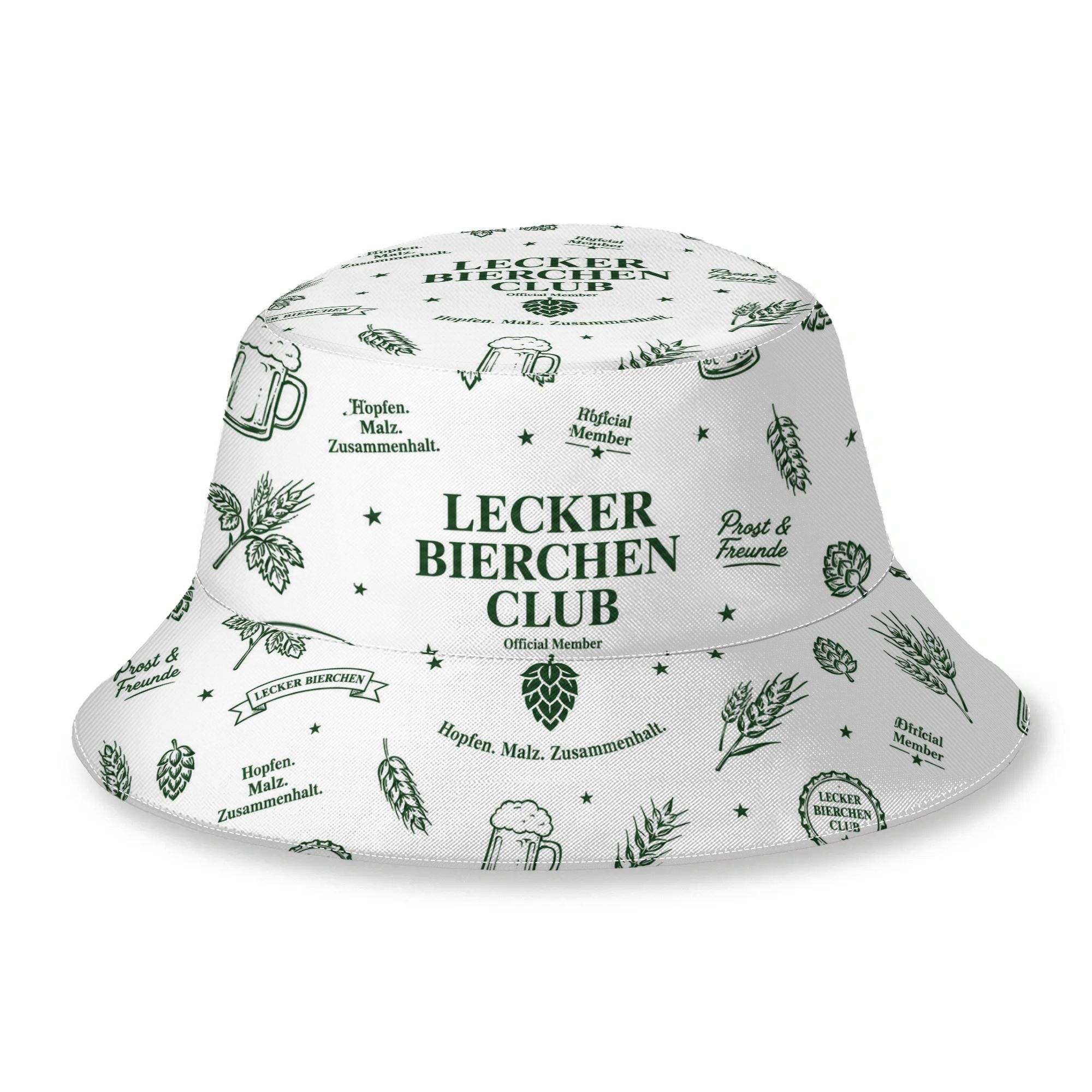Image of 1pc German Beer Club Minimal Bierchen Club Printed Bucket Hat, Unisex Outdoor Casual Full Print Bucket Hat, Suitable For Parties , Summer Beach Casual Hat