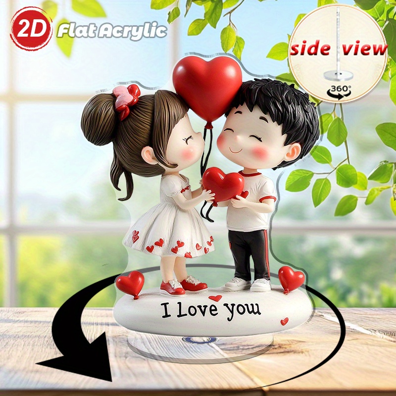 E-shop 2D Flach, 1 Stück Drehbare Stück Statue mit Herz und Ballon - Romantische Hochzeit, Valentinstag, Jahrestagsdeko - Drehbarer Sockel für 360°