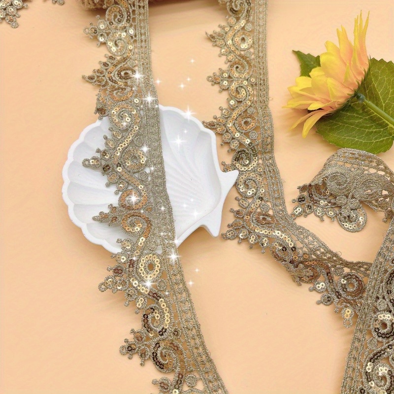 TEMU Golden Woven Embroidered Tapestry Edge Stitching, Golden Woven Tapestry, Decorating Shoes, Curtains, Hats, Clothes, Bags, And Jewelry,