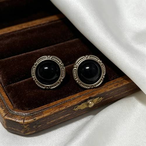6pcs vintage black round buttons vintage silvery metal rim decorative shank buttons for sewing coats suits crafts