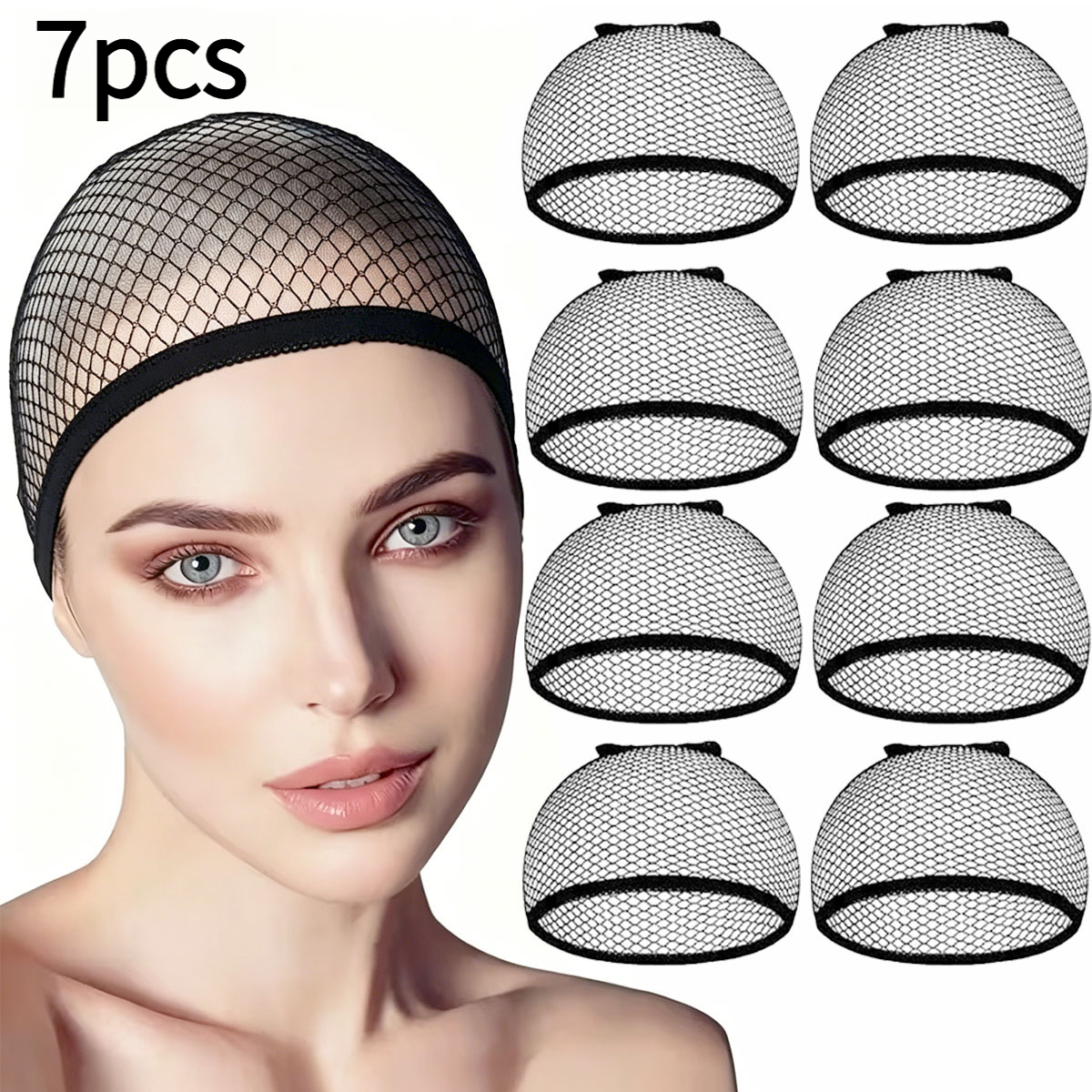 TEMU 7pcs High-elastic Wig Nets, Ultra-thin Breathable Mesh Invisible Hair Caps, Closed-fit Non-constricting, Stretch-resistant And Non-deformable,