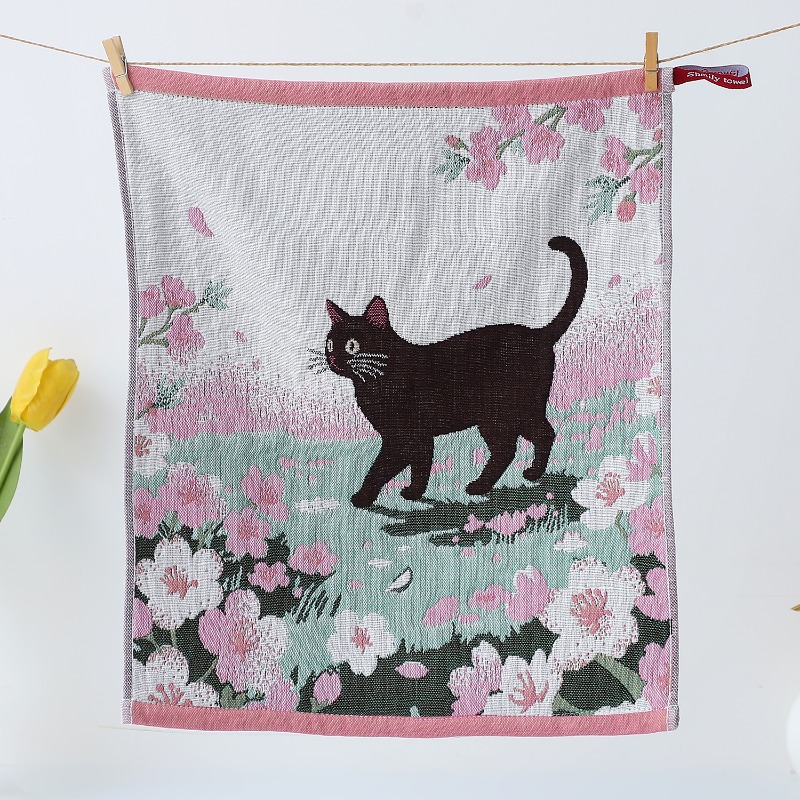 Soft Washed Cotton Towel, Cat And Nature Series Pattern, Pure Cotton Gauze Face Washcloth, Hanging Fingertip Towel