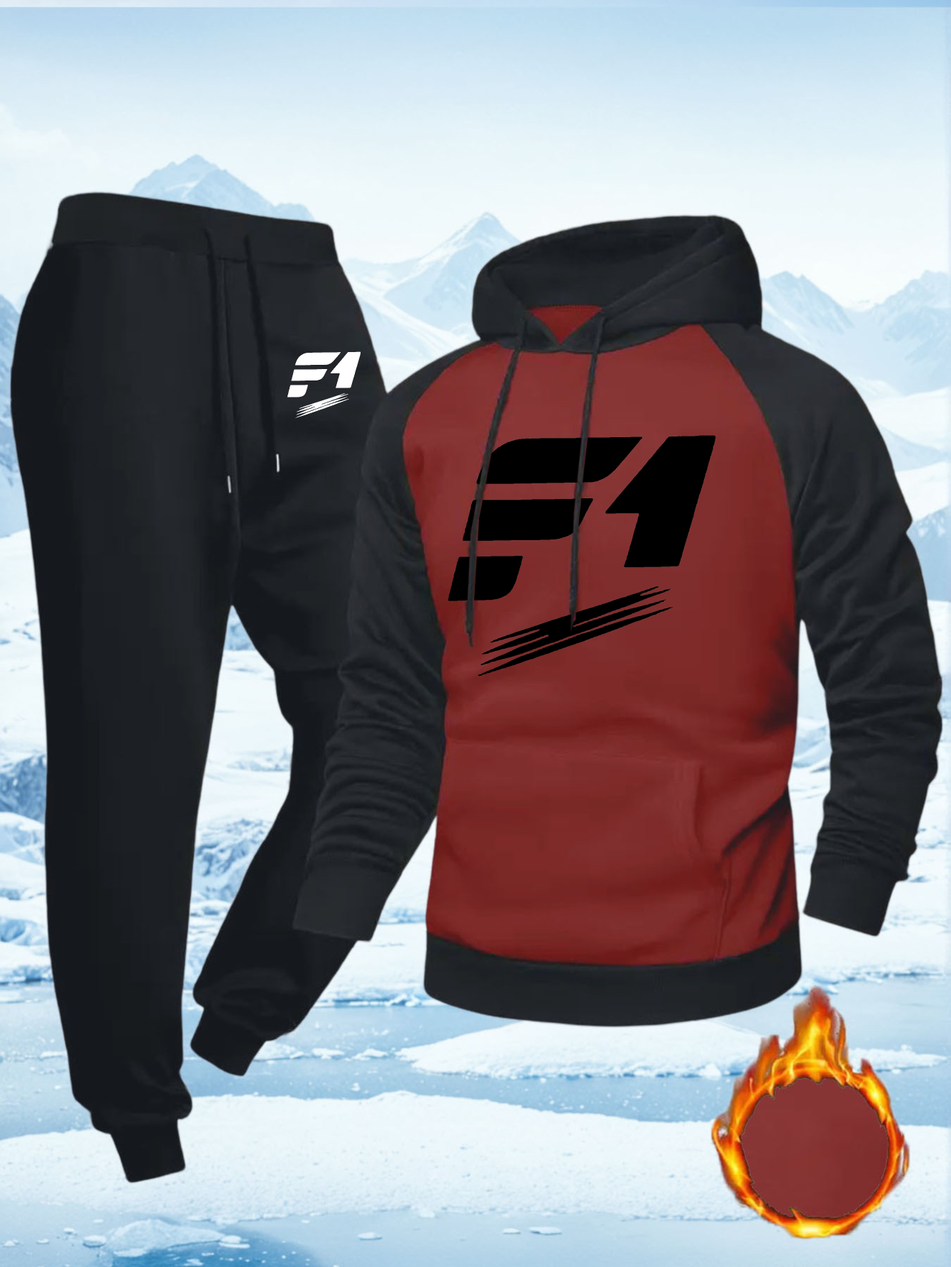 2pcs Men'S F1 Logo Hoodie and Belted Pants Set | Casual Sport Style with Dynamic Lines and Bold Fonts, Regular Fit for Autumn and Winter, Long Sleeve, Hooded, Slight Stretch Fabric, Geometric Pattern, Hot Stamping Detail