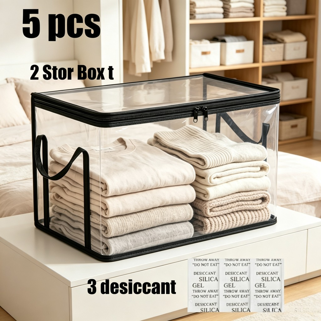 5pcs Set of Transparent Storage Boxes with Double Zippers