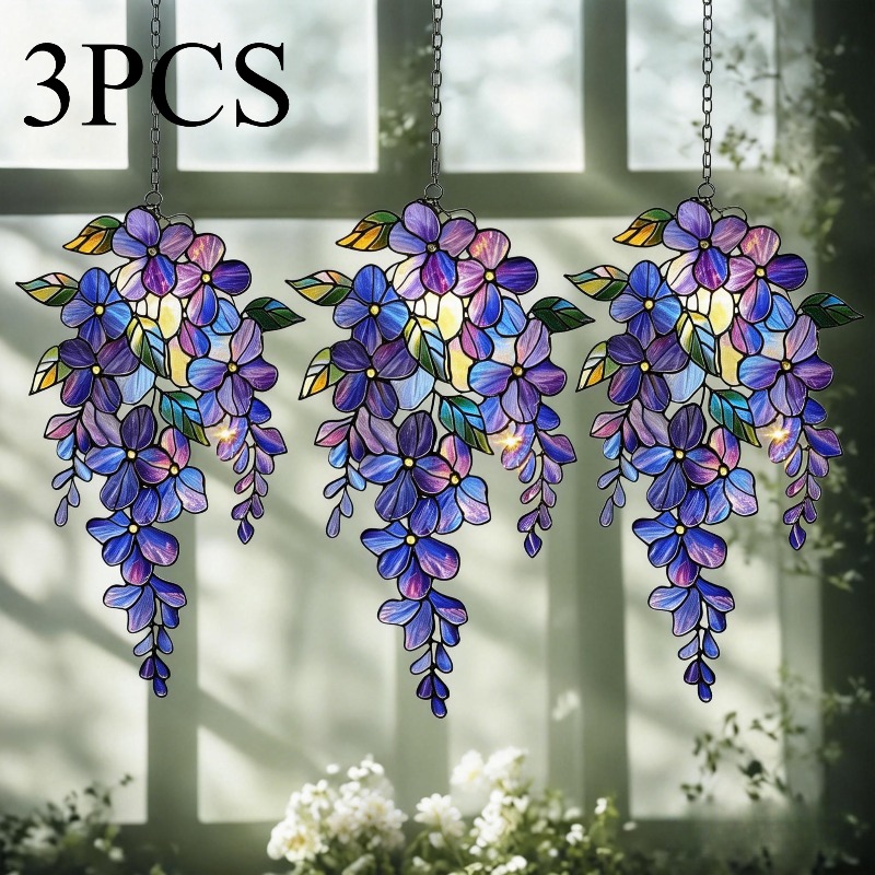 TEMU Ensemble de 3 pièces 15CM X 15CM Attrape-soleil en acrylique de branche de - Décoration de fenêtre florale holographique, cadeau de jardin de