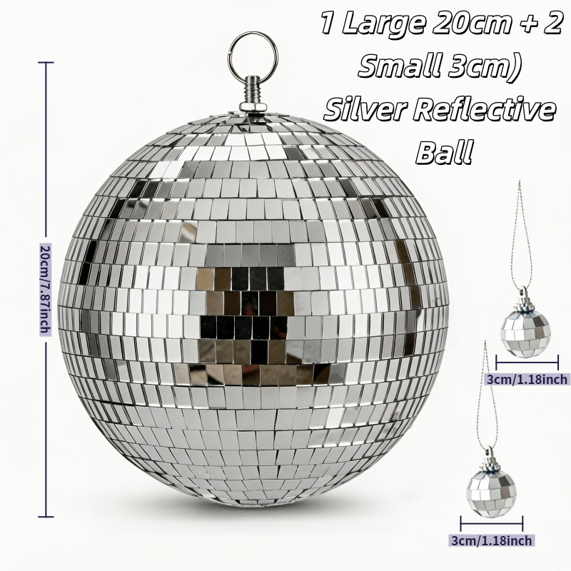 Image of Disco Ball Set- 1pc 20cm Hanging Mirror Ball And 2pcs 2cm Small Balls, Silvery Sequin Sphere For Retro Party, Home And Room
