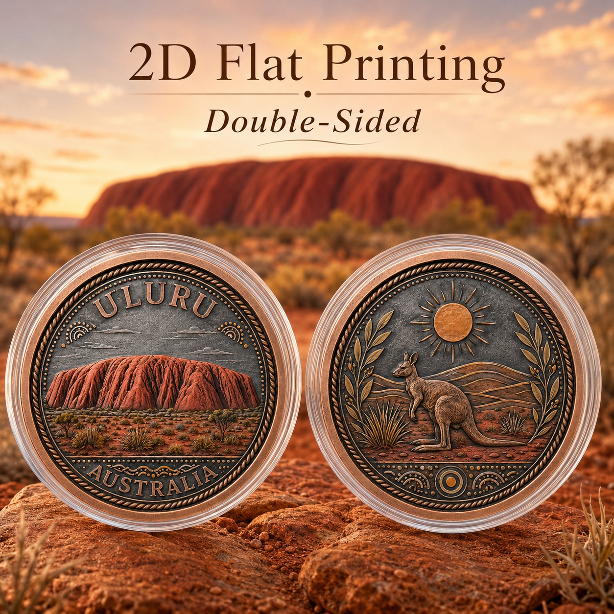 TEMU Replica Coin 1pc, 2d Flat Printing, Double-sided Metal Commemorative Coin, Australia Travel Challenge Coin & Decision Coin, Bronze-tone Keepsake