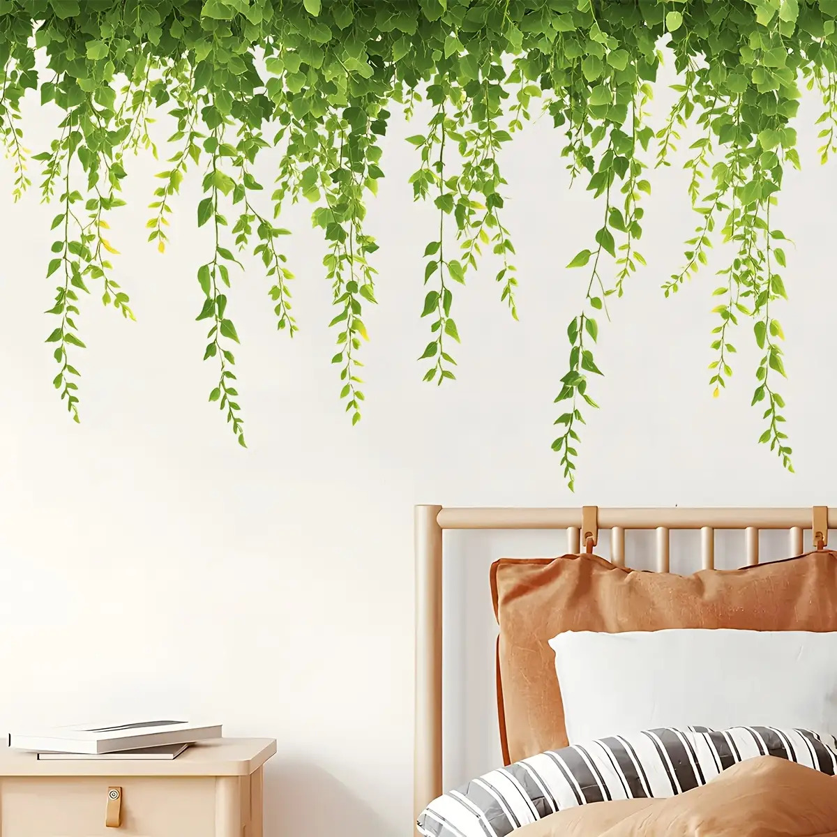 Image of 2pcs Green Leaves Vine Wall Stickers, Style Wall Decoration, Fresh Desktop Atmosphere, Bringing Natural Vitality To The Desk