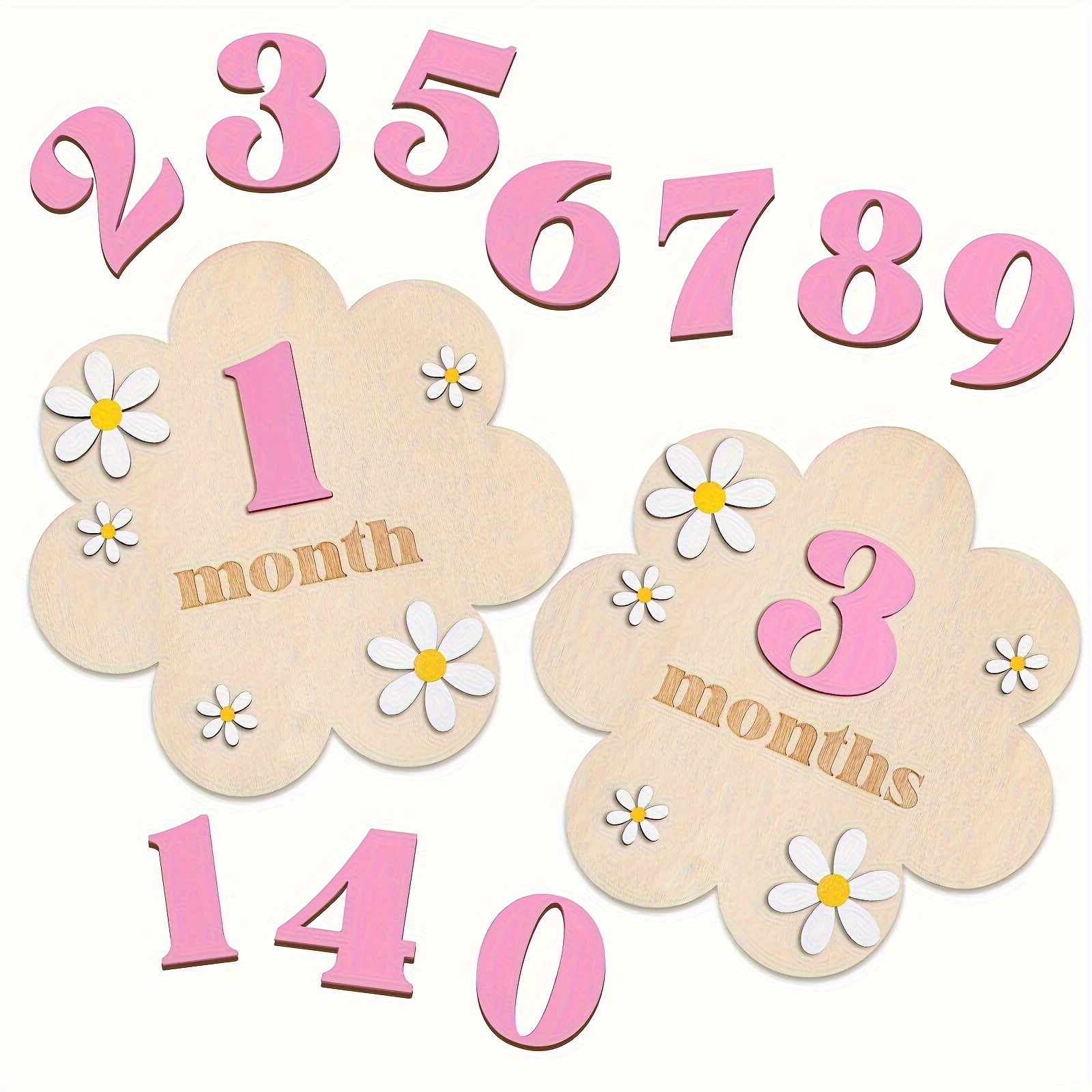 2d Flat 2d Flat 2d Flat, Wooden Milestone Cards, Interchangeable Number Milestone Cards, Suitable For 1-12 Months, Photography Milestone, Pregnancy Journey Milestone Cards, Perfect Birthday Or Gift