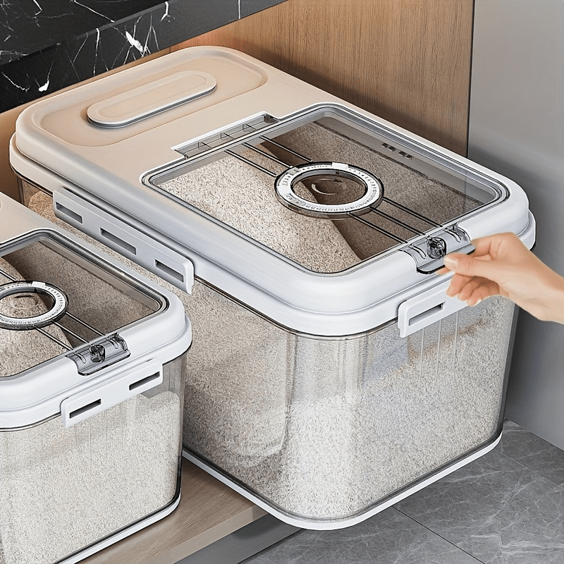TEMU 10l Large Capacity Food-safe Rice Storage Container - Insect And Moisture Resistant Sealed Flour Bin With , Durable Pet For Kitchen Organization, Local Organizers, And Storage For Flour