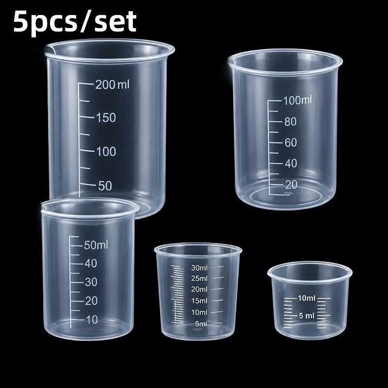 TEMU 5pcs Max 200ml Transparent Plastic Graduated Beakers For Handmade Ounce Precise Scale Reusable Mix Measuring Supplies