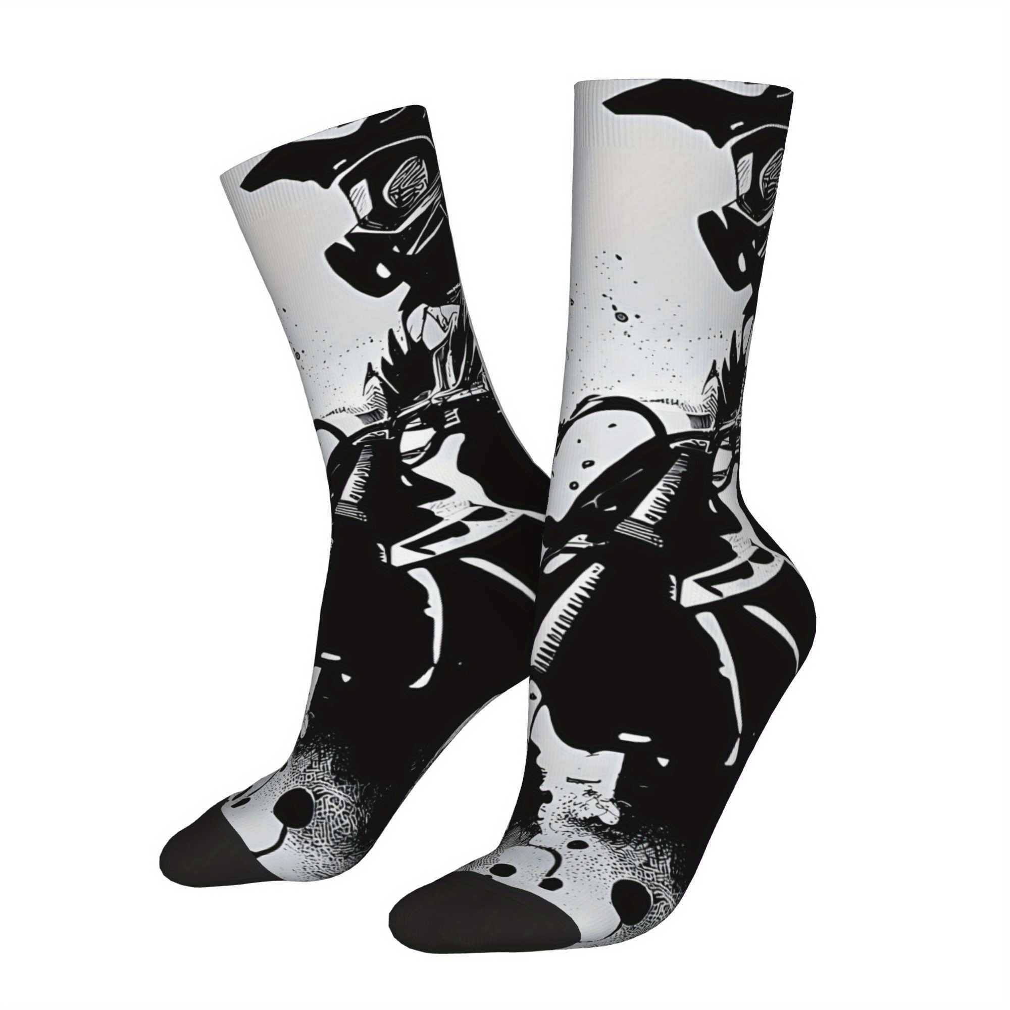 

Men's Novelty Dirt Bike & Motocross Crew Socks - Fun Hip Hop Style, High-quality Printed Socks For Sports & Gifts