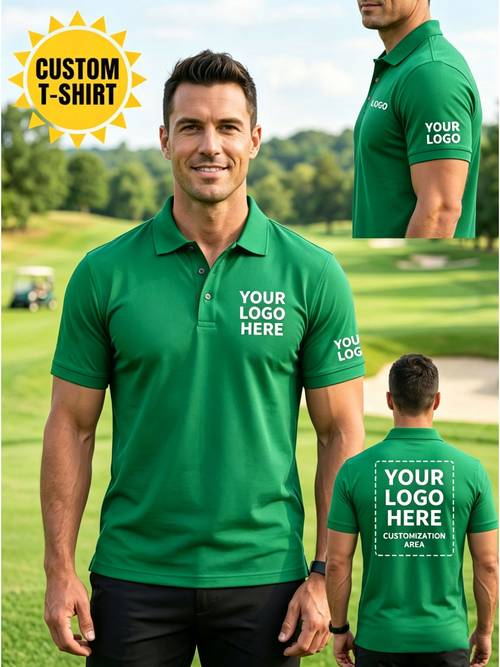 custom t shirt with collar short sleeves and left chest logo back printable with images and photos personalized workwear team uniform casual mens athletic shirt