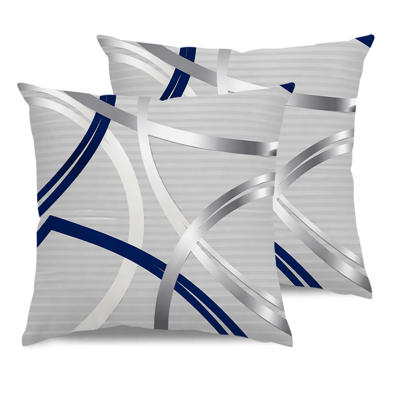 TEMU 2pcs Silvery, Blue, And Gray Abstract Line Geometric Light Luxury Four-season Pillowcases, Flat Print, 18x18 Inches, Suitable For Sofa, Chair,