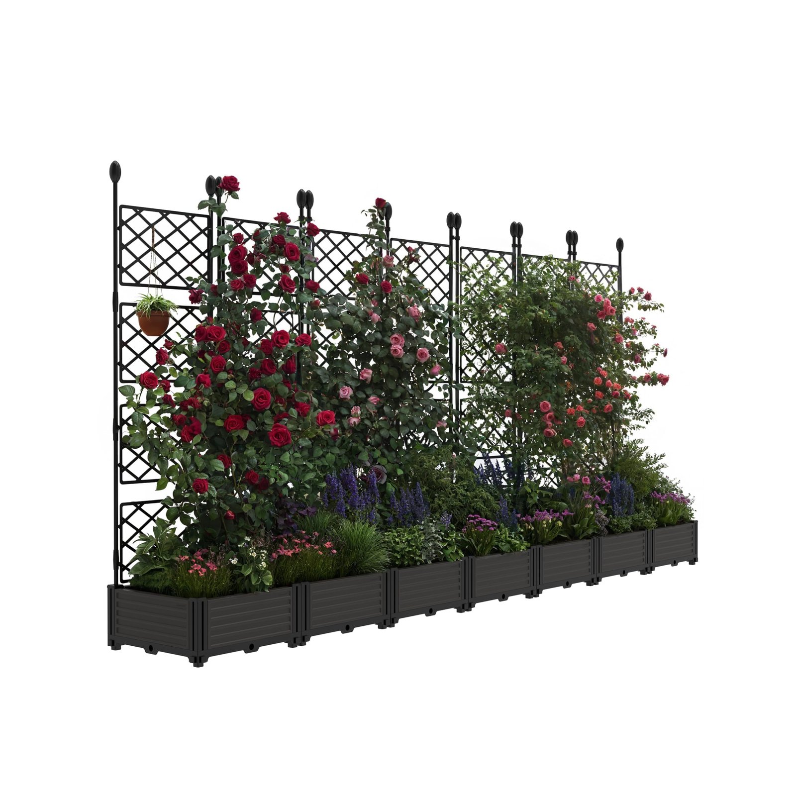 7pcs Raised Garden Bed With Trellis, 294x41x160cm Plastic Planter Box For Climbing Plants, Outdoor Vertical Garden With Privacy Screen For Patio, Balcony, Backyard