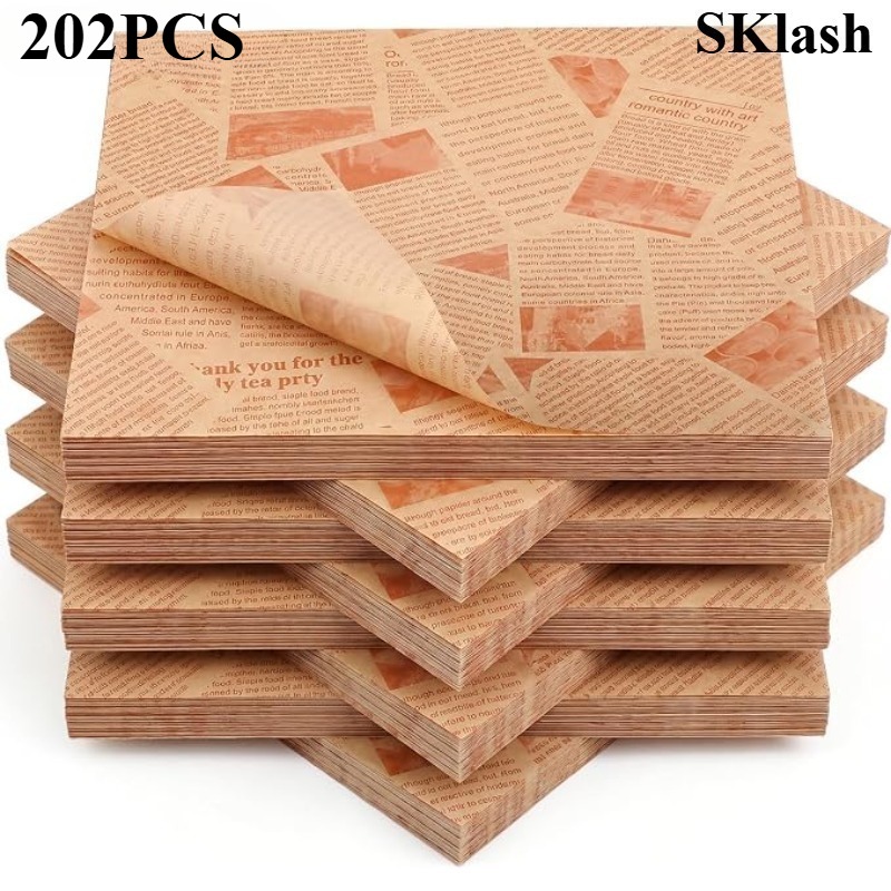 TEMU 202 pièces, Feuilles de papier Sklash pour aliments, Papier journal pour emballer des sandwichs, Doublures de panier à nourriture résistantes à