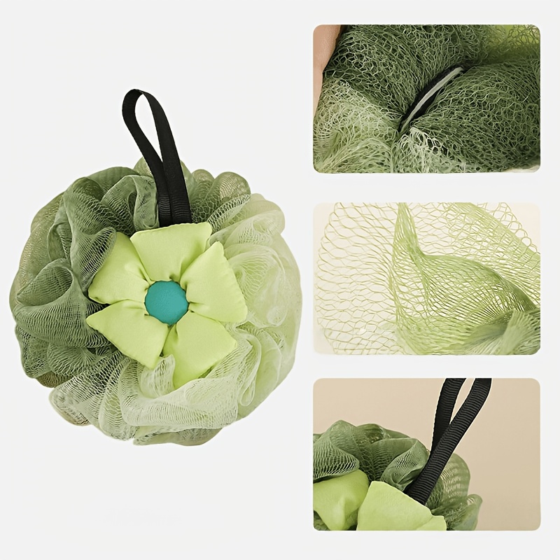 2pcs Set: Bath Ball & Heart-Shaped Hook, Floral Bath Flower