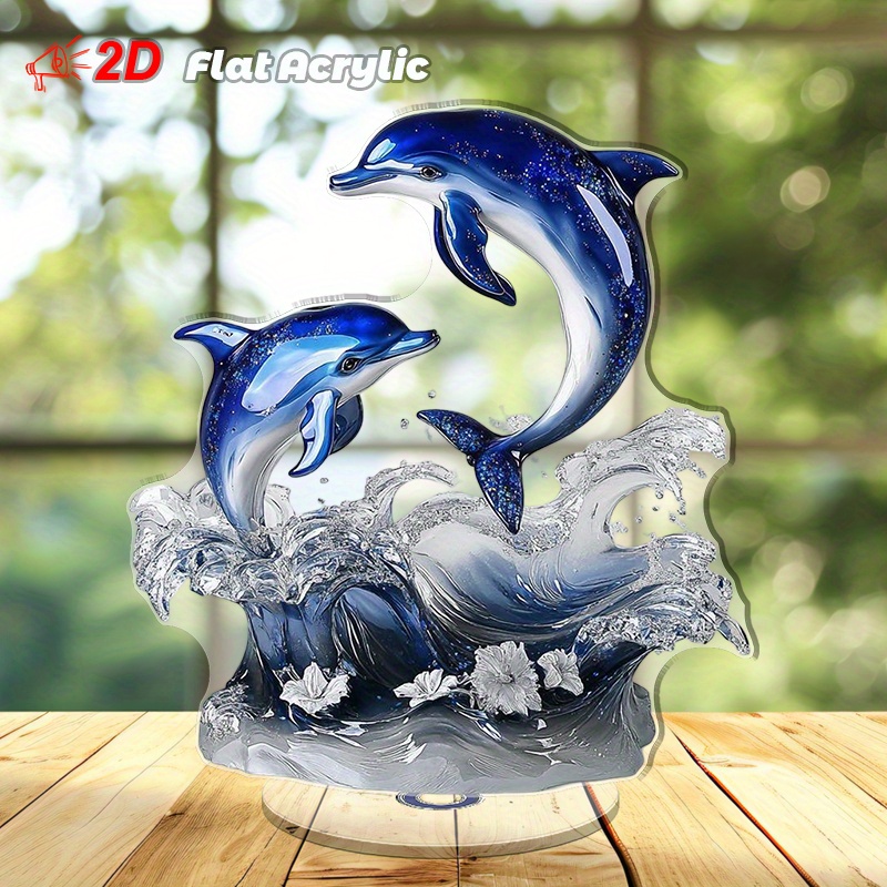 TEMU 2d Flat Rotating Crystal Dolphin Sculpture, Ultra-realistic Colored Effect, Multi-functional Indoor And Outdoor Decoration, No Electricity