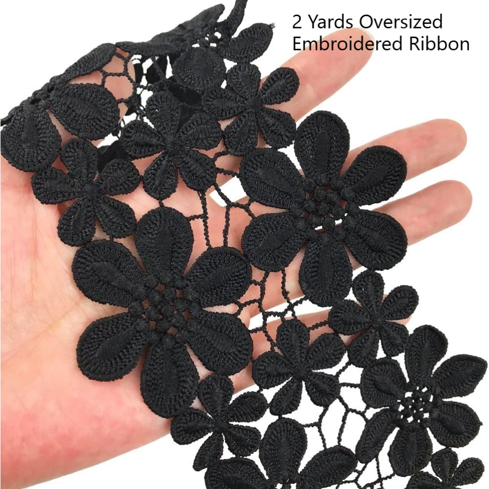 TEMU Black Daisy Lace Trim, Embroidered Lace For Wedding, Diy Crafts, Sewing And Handmade