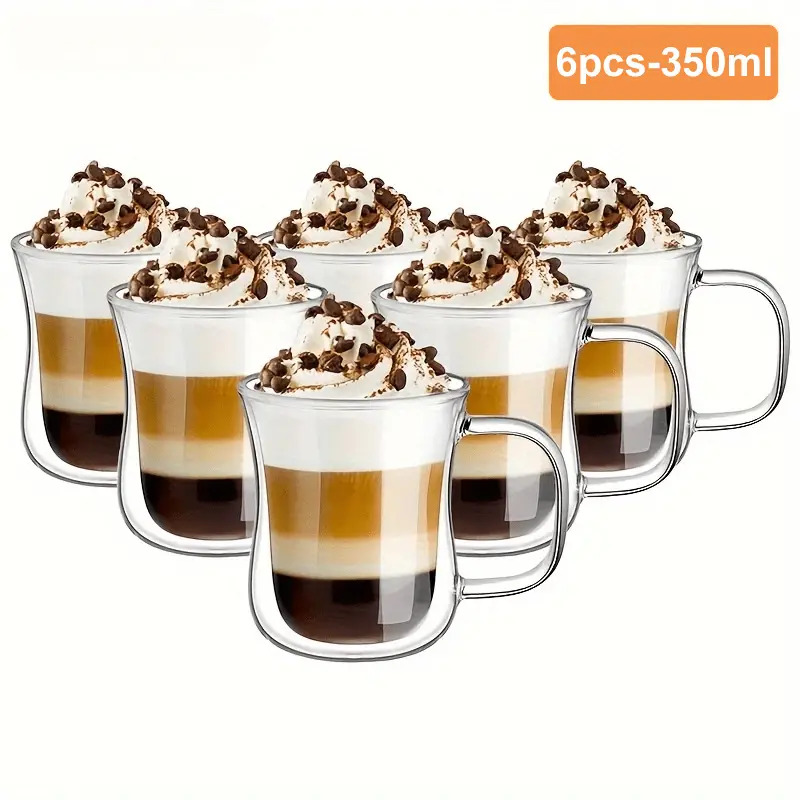 E-shop 4/6 Stück/Set Doppelwandiges Glas, Doppelwandiges Glas aus Borosilikatglas mit Griff, Kaffeetasse, Teetasse, Doppelwandiger Cappuccino-Becher