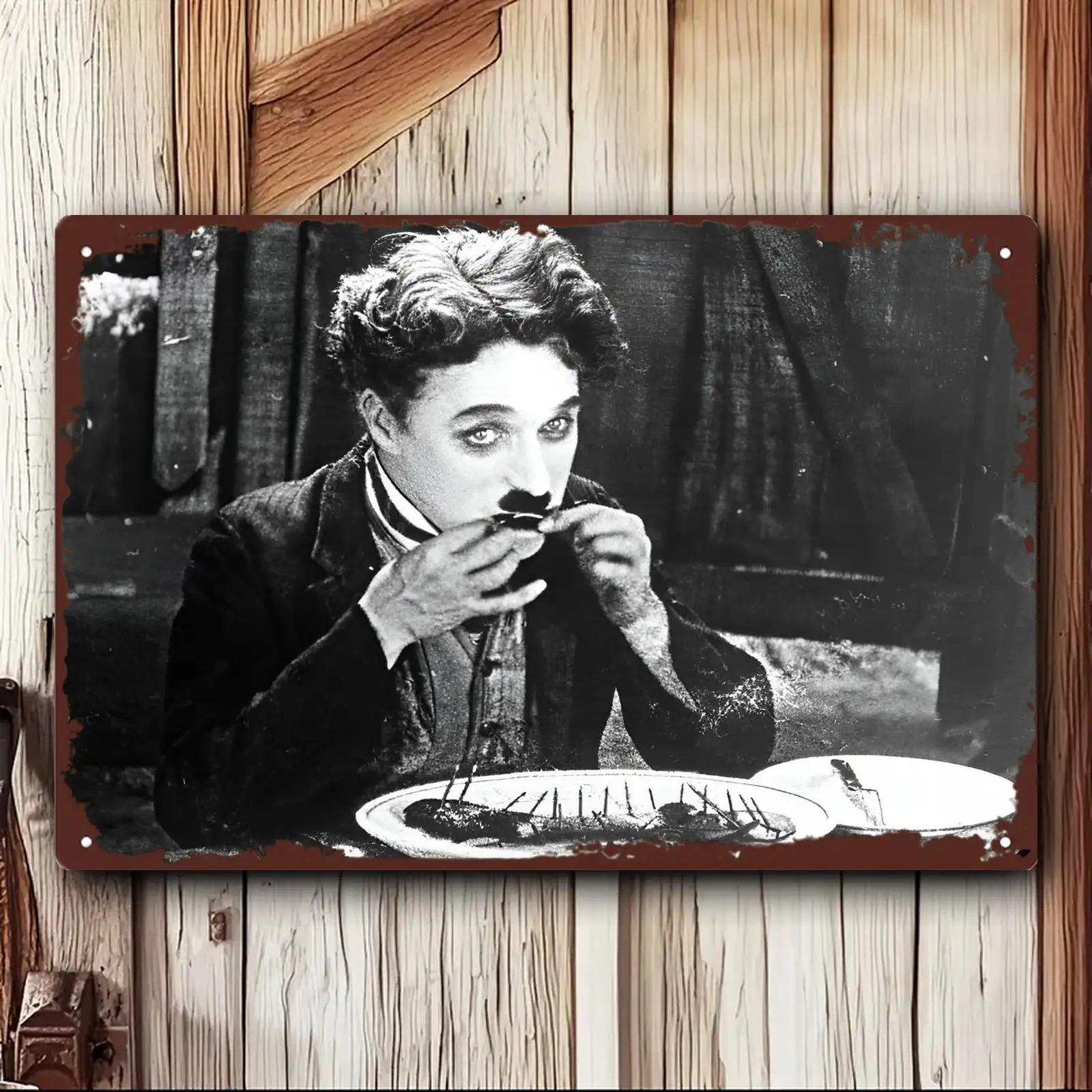 TEMU 1pc Chaplin Vintage Metal Wall Art - Ready-to- Poster, Classic Chaplin Movie Decor For Home, Office, Bar - No Wiring Needed, 12x8 Inches
