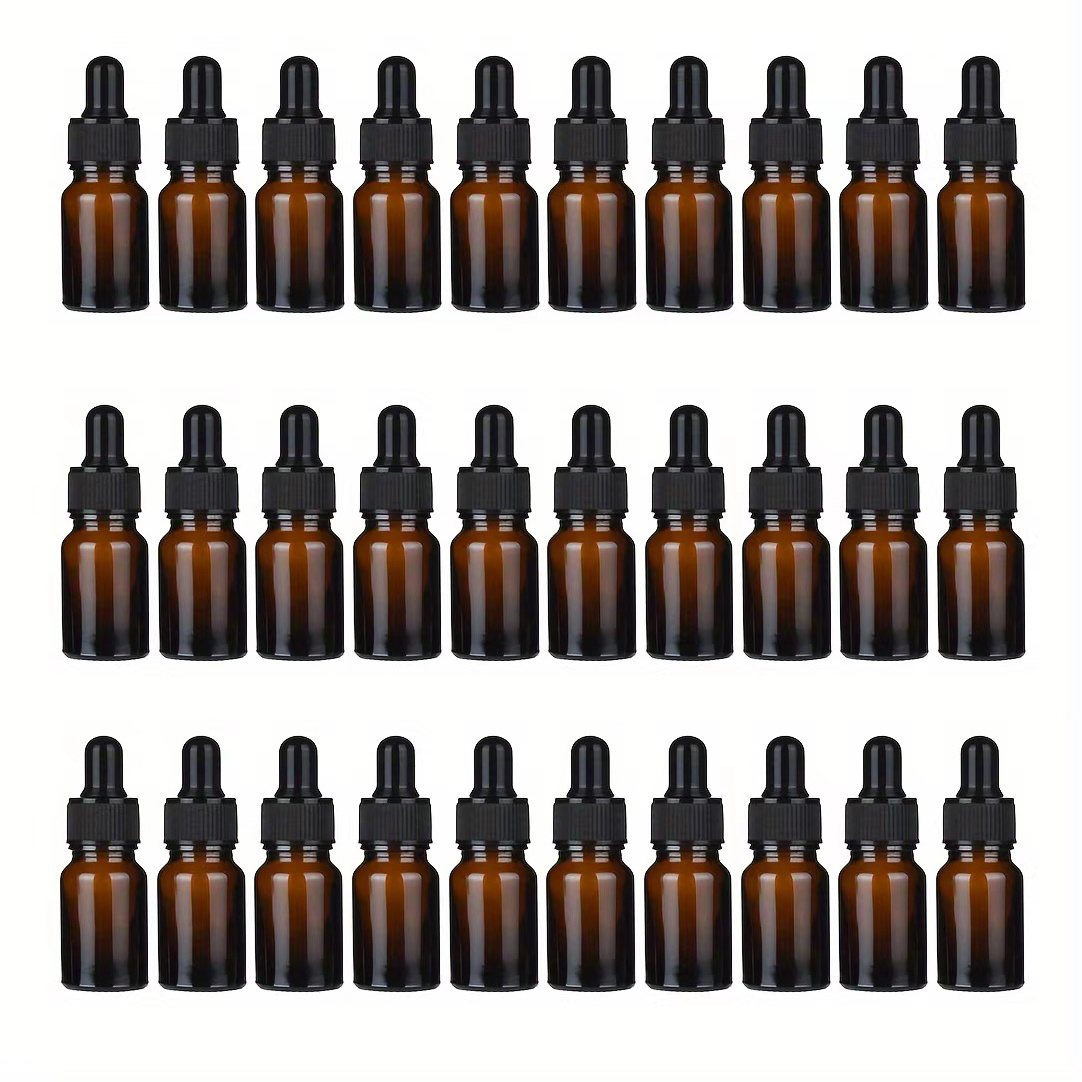 TEMU 30pcs Amber Glass Bottles, Suitable For Essential Oils, With Dropper/black Cap, 10ml 0., For Cosmetics, Perfumes, Laboratory Dispensing