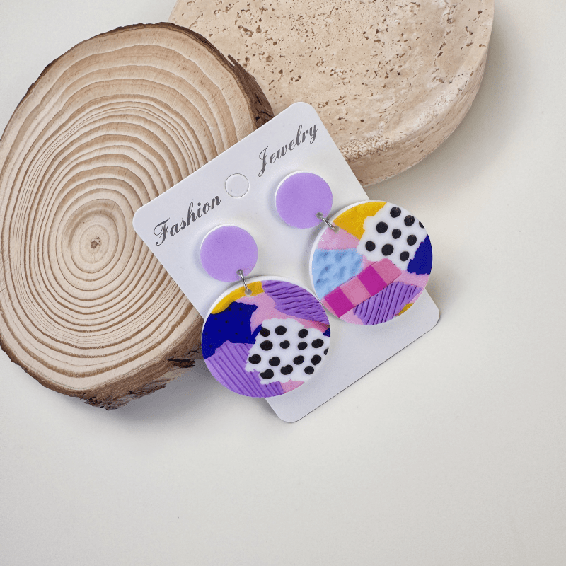 Women's Macaron Acrylic Irregular Color Palette Circular Pendant Earrings