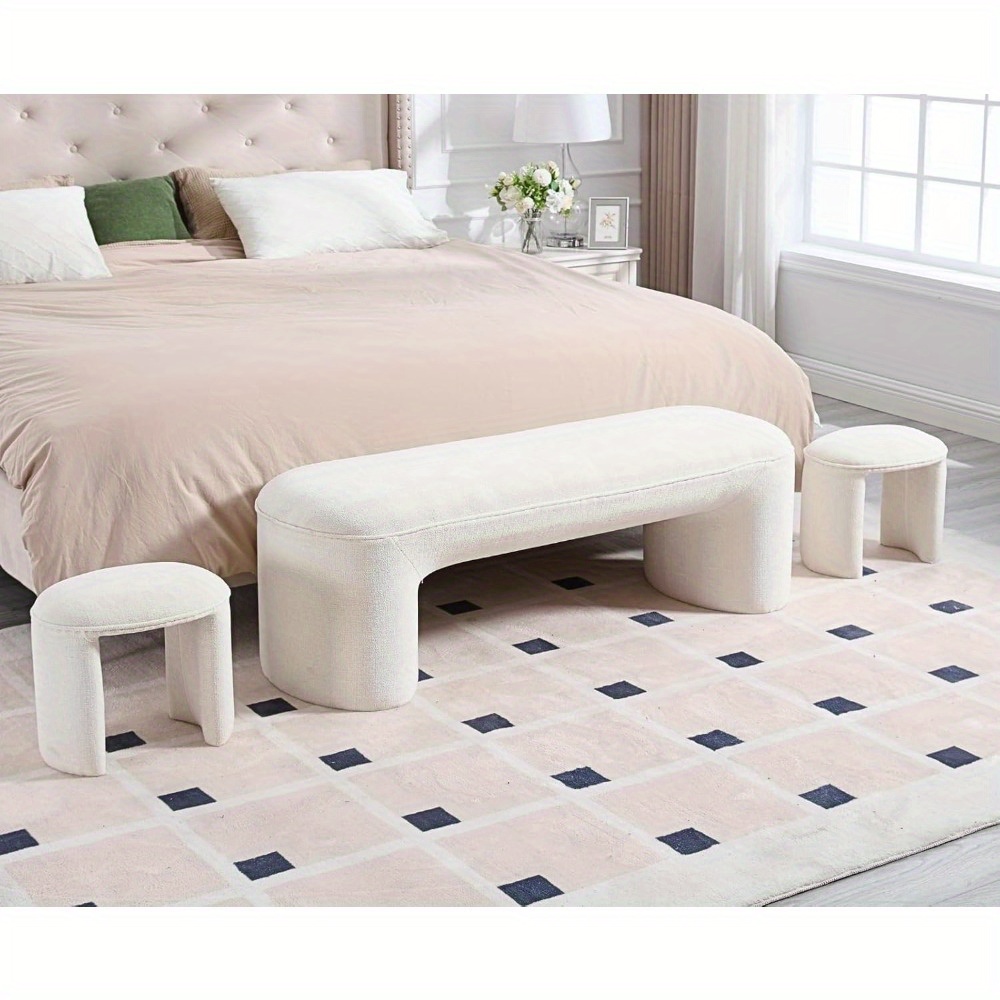 53 Inch Long Bedroom Bench with 2pcs Step Stools, Nesting Ottoman Bench Set, Padded End Of Bed Bench Modern Upholstered Bench for Living Room, Entry, Porch