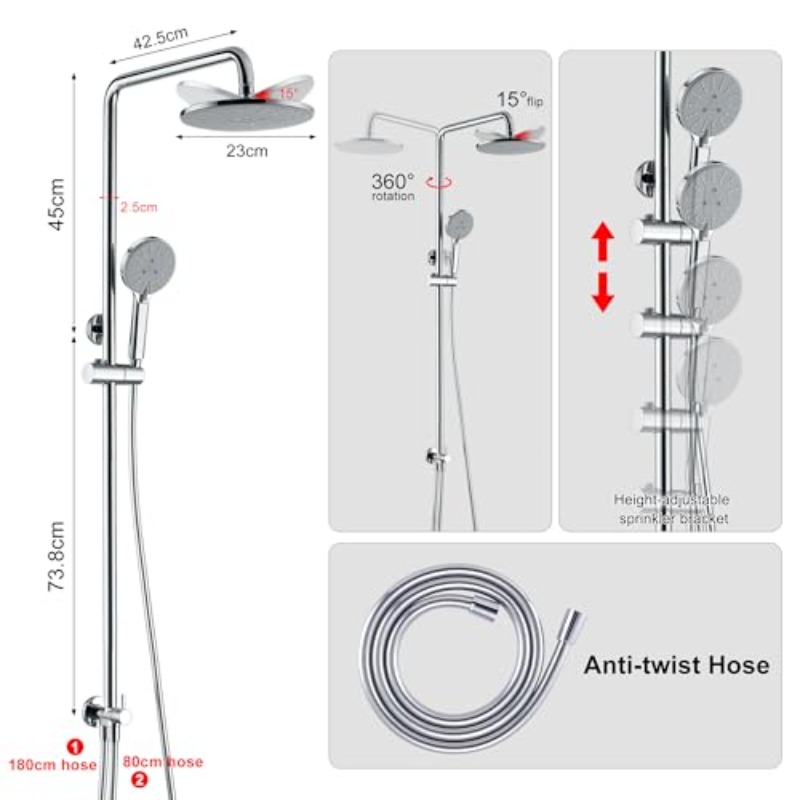 Shower Riser Rail Kit with 9" Rain Shower Head and Handheld Shower Set