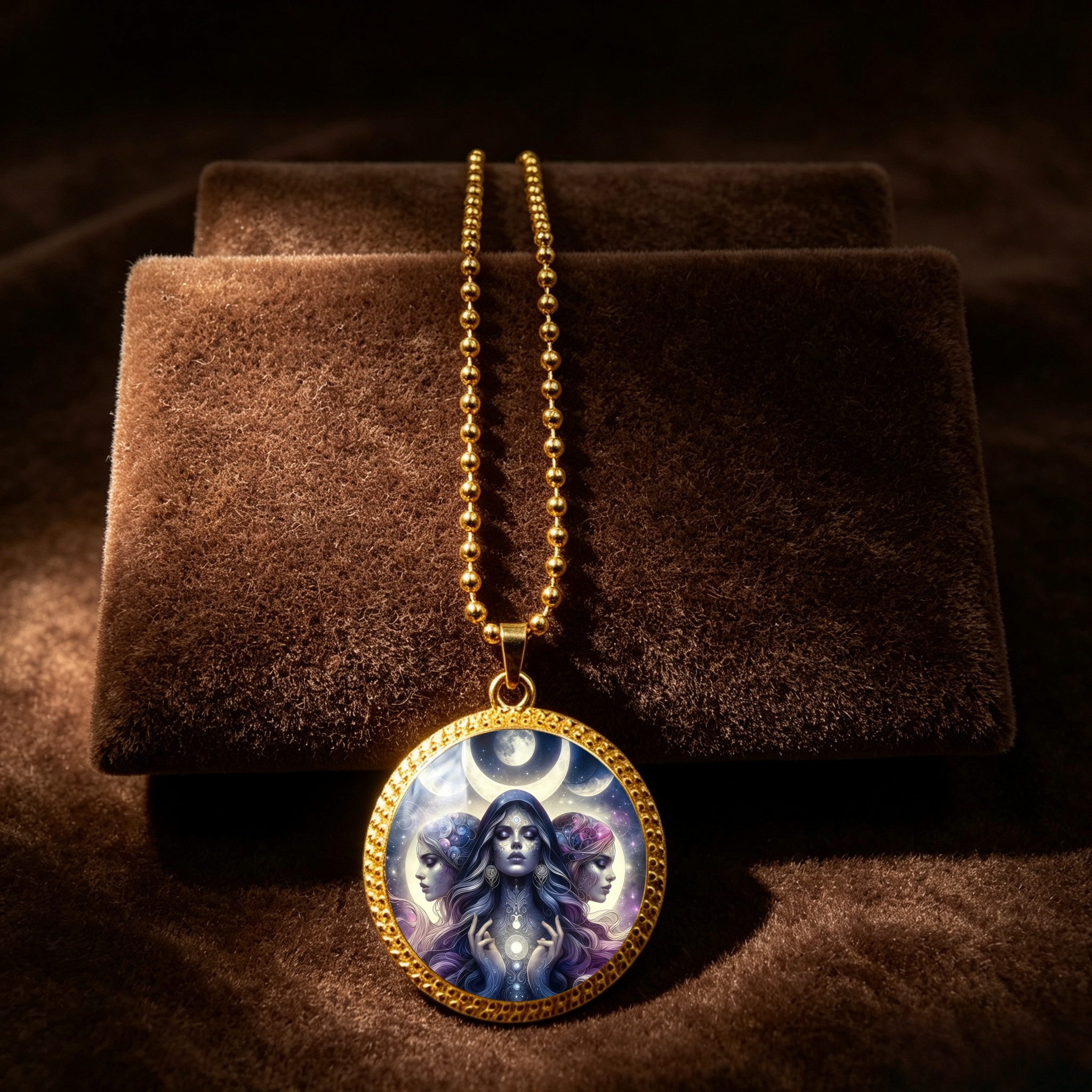 Women's Retro Wicca Three-Phase God Round Plate Necklace