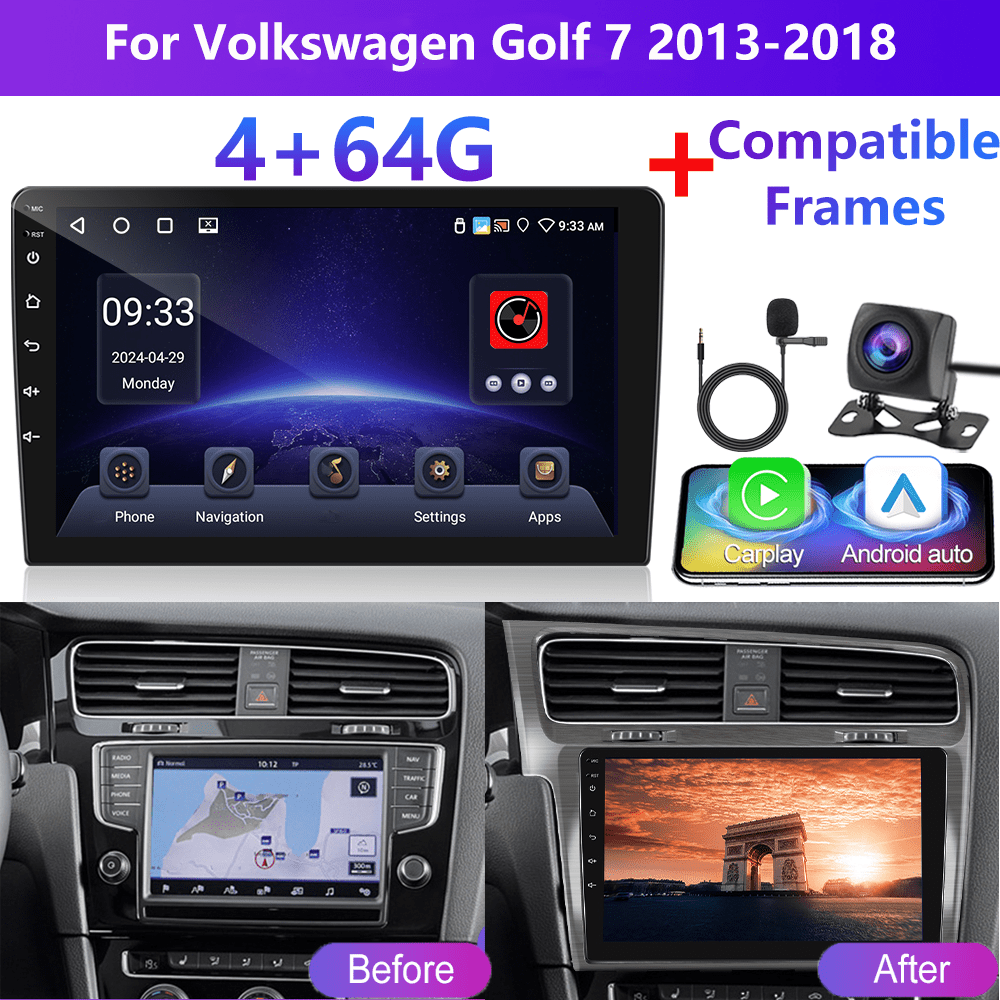 Podofo Car Stereo Designed For Golf 7 Models From 2013 To 2018, Featuring -inch 1280p Ips Touchscreen, , Auto, Ai Dsp, Fm, Rds, 32eq, Wireless Gps, Wifi, Steering Wheel Control, Microphone