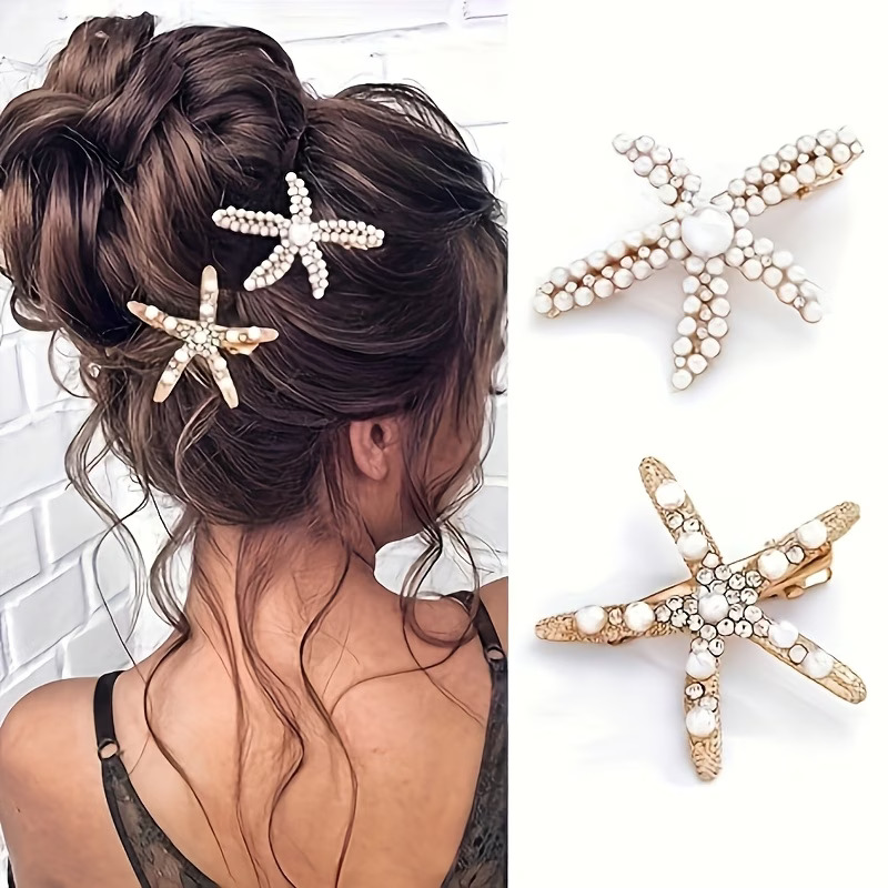 TEMU Starfish Pearl Hair Clip For Women, Ins-style Seaside Vacation Hair Accessory, Spring Clip With A Light Luxury And High-end Feel, Hair Accessory