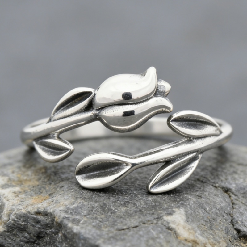 Bohemian Rose Flower Adjustable Ring, Retro Style
