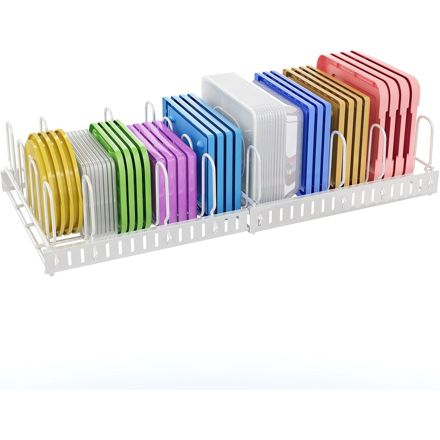 TEMU Expandable Food Container Lid Organizer, Large Capacity Adjustable 10 Dividers Detachable Lid Organizer Rack For Cabinets, Cupboards, Pantry