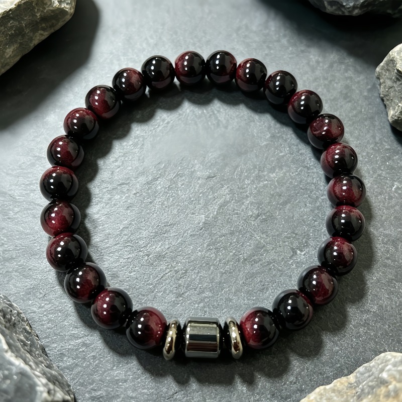 TEMU 1 bracelet à perles dégradé avec des perles d'espacement en noire, style rétro national, niche, lumière, luxe, hommes, femmes, , bracelet cadeau