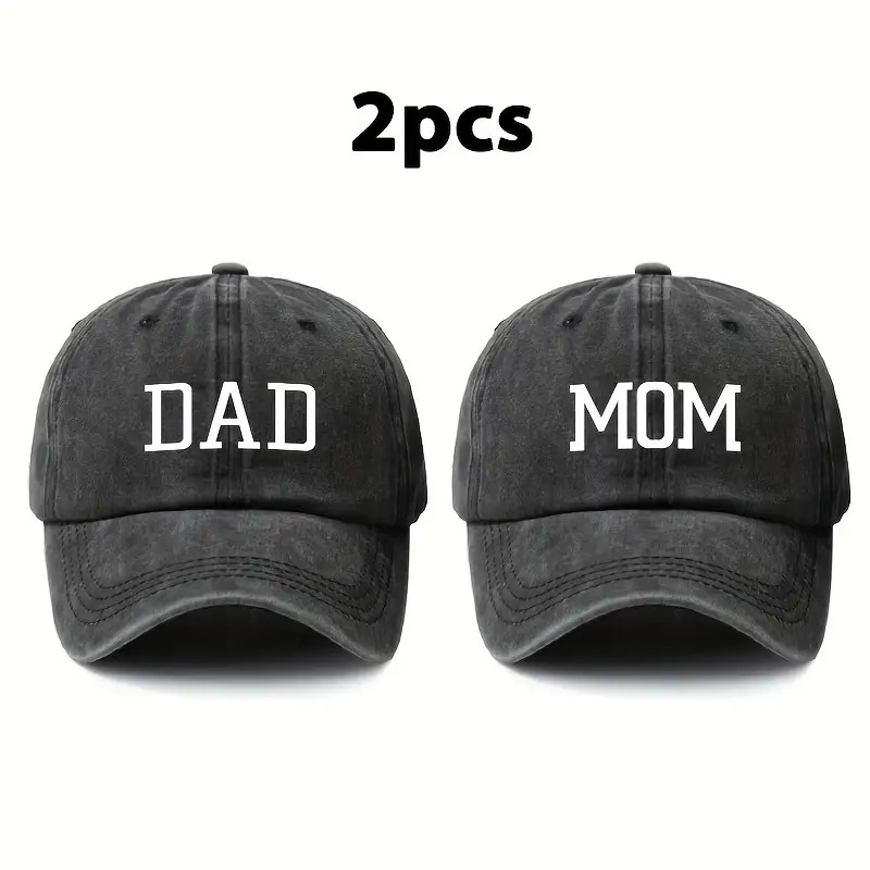 2pcs Vintage Style Washed Baseball Caps With Dad And Mom Letters, Unisex Outdoor Dad Mom Hats, Adjustable Size Pointed Caps, Suitable For