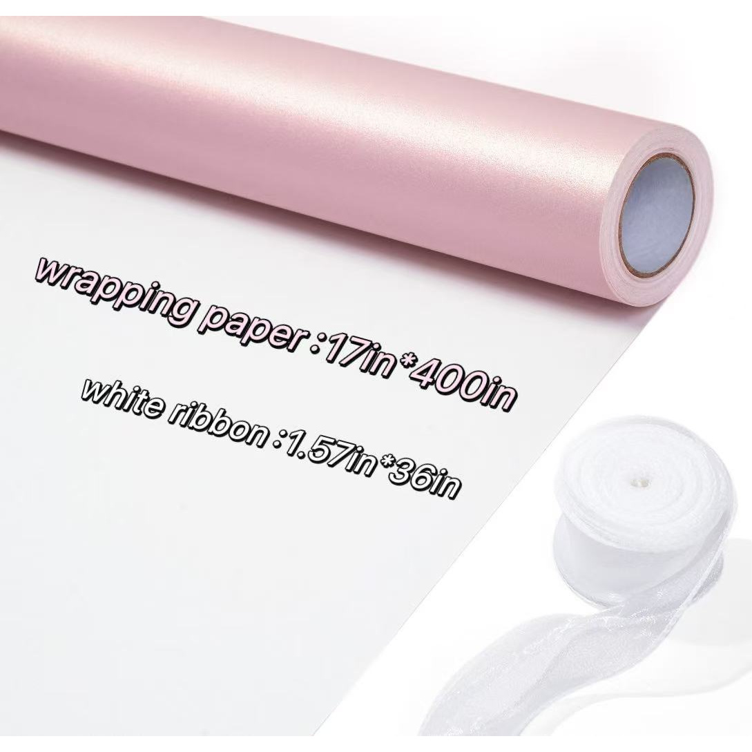 Image of Pink Solid Color 43cm X 10m 4cm X 9m, Light Pink Golden Pearlescent Wrapping Paper, For Flower Packaging, Weddings, Christmas Gift Wrapping, Elegant Romantic Design, Smooth End, Crafters, Gift