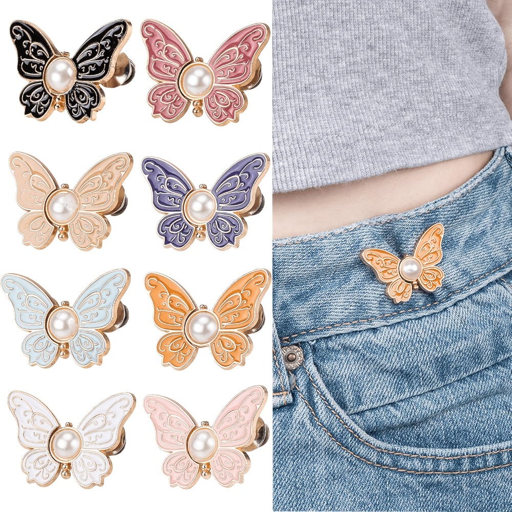 TEMU 8pcs Jeans Button Pin Set, Adjustable Waist , Non Sew Removable Metal Waist Shrink Adjuster (suitable For Loose Jeans/skirts/dresses)