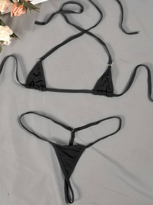 solid color strap lingerie bikini set