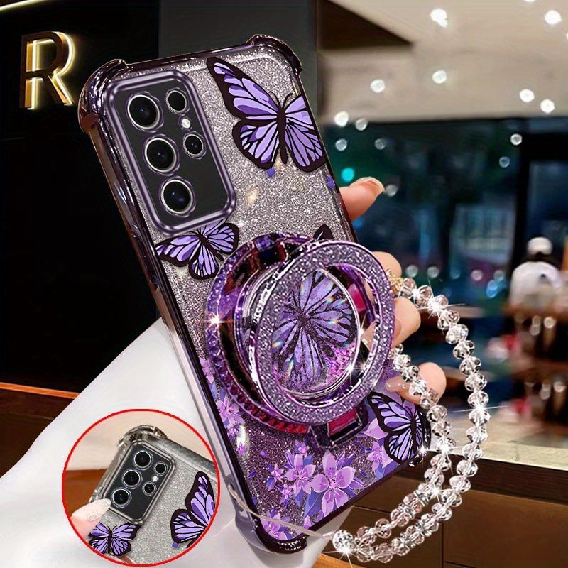 TEMU Phone Case: S24 Ultra Case Surrounding The Has A Circular Stand And A Transparent Bead Lanyard Pattern Comfortable Designed Suitable For Galaxy