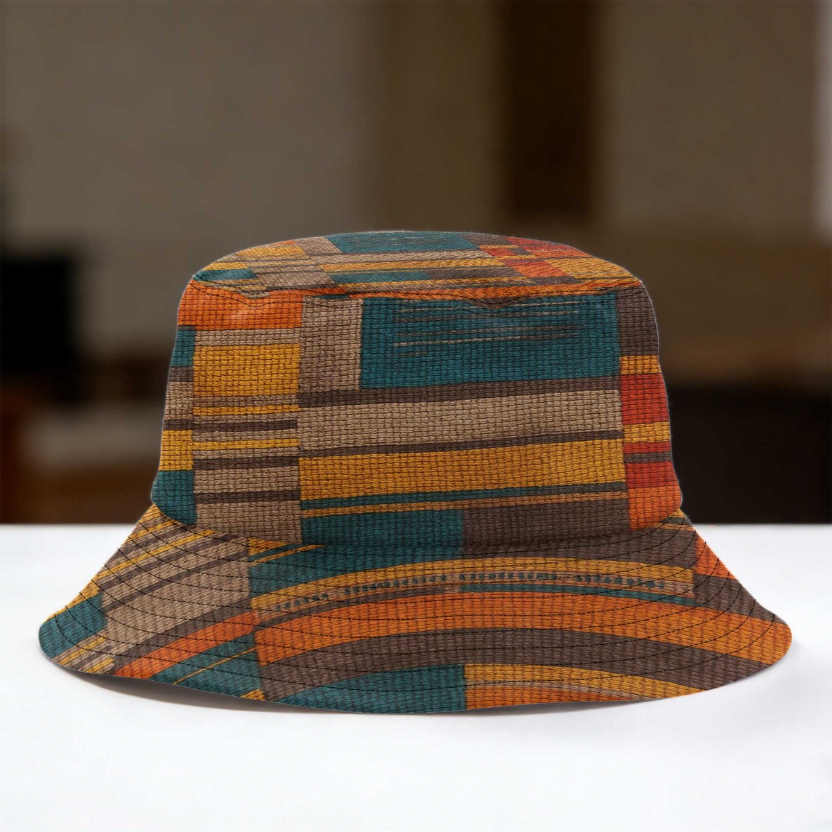 TEMU A Single Piece Of A Geometric Bucket Hat Featuring A Retro And , Perfect For Street Style. This Lightweight And Comfortable Dad Hat Is A