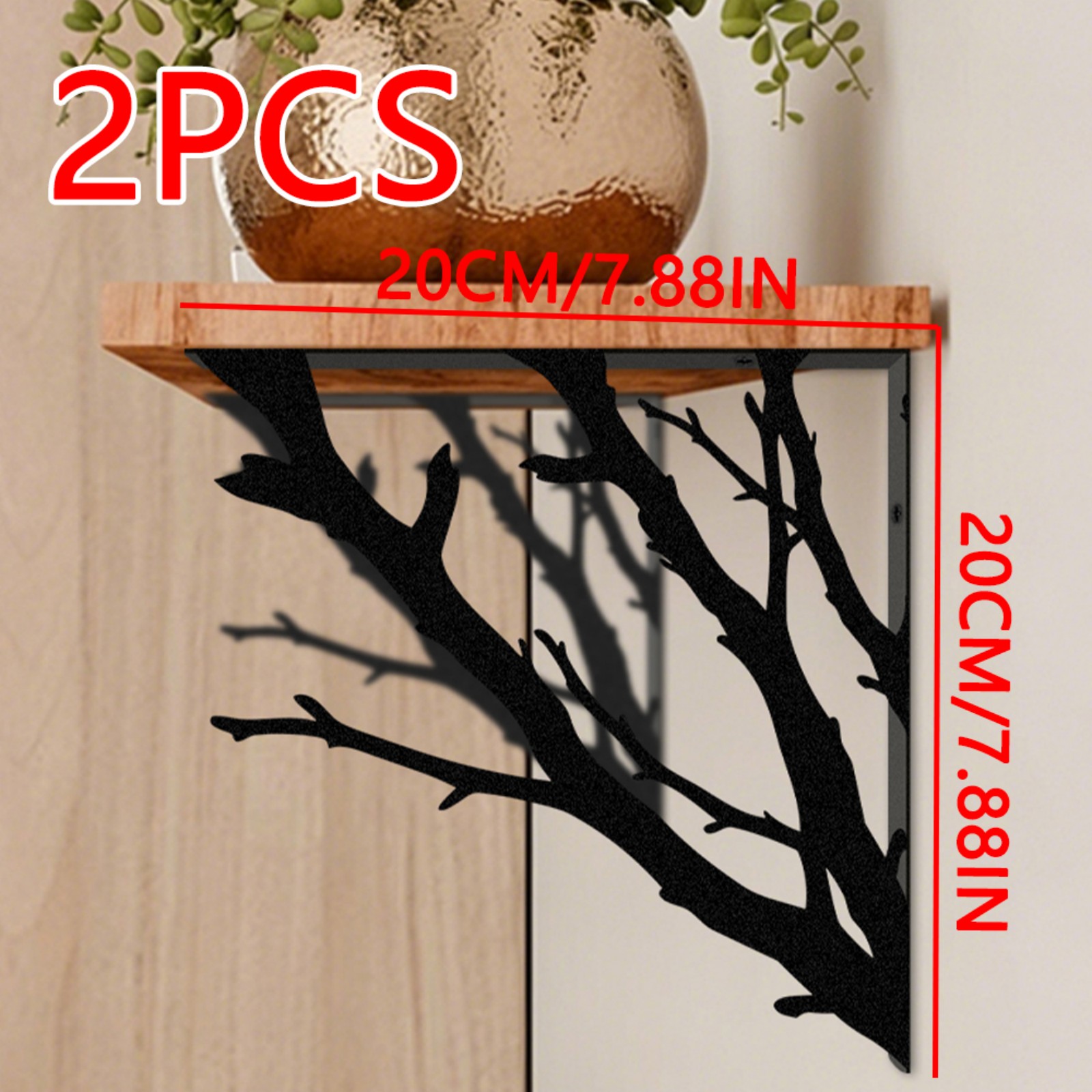 TEMU 2pcs Rustic Branch Shelf Brackets, Industrial Heavy Duty Metal Wall Supports For Floating Wood Shelves, Ideal For Living Room, Bathroom, Kitchen