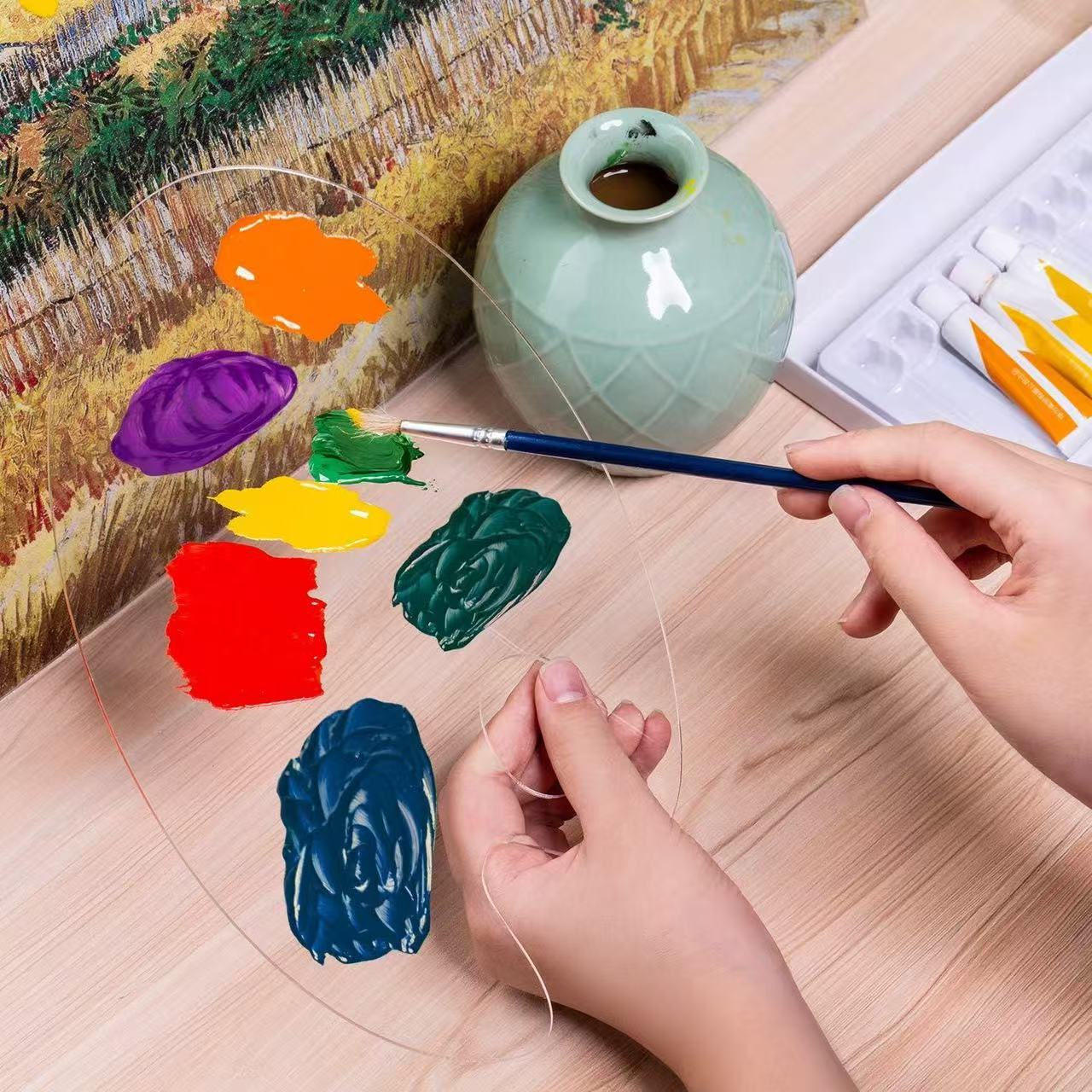 TEMU 3pcs Transparent Acrylic Palettes With Thumb Holes - Artist Trays, Easy-to-clean Plastic Painting Palettes For Oil, Watercolor, And Acrylics -