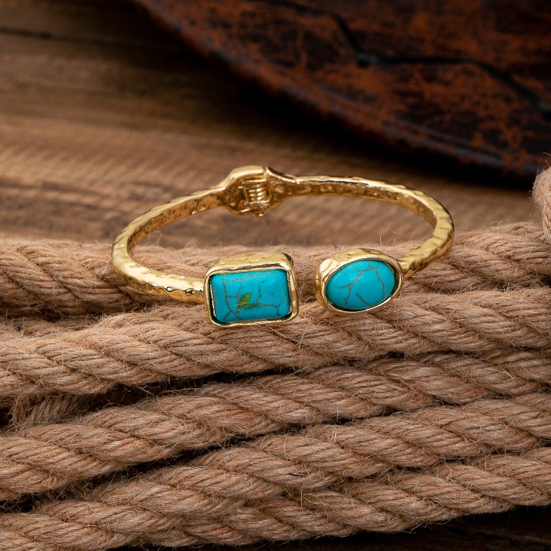 Women's Western Retro Hammered Bangle, Minimalist Oval & Rectangle