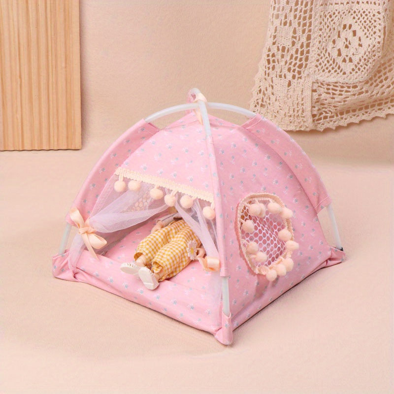 1:12 Scale Miniature Pink Polka Dot Camping Tent