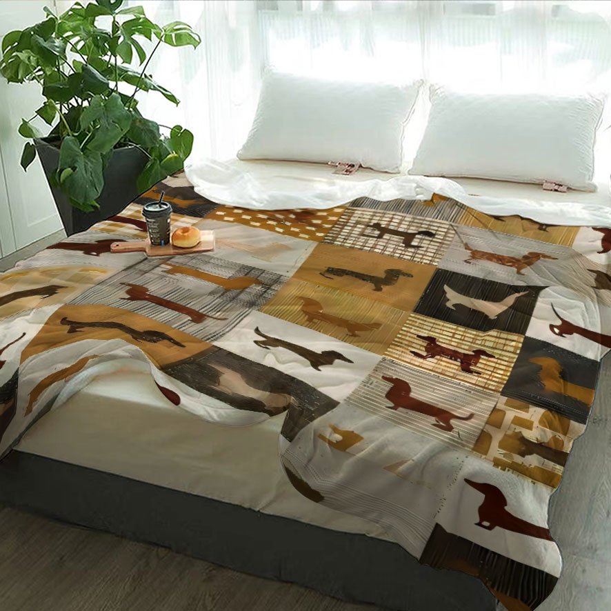 TEMU Dachshund Collage Flannel Blanket, Portable Nap Blanket, Office Sofa Bed Plane Car Warm Throw