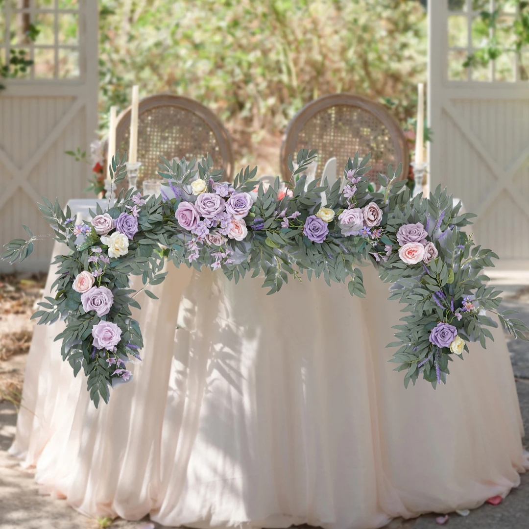 TEMU 6ft Flower Garland For Backdrop Decorations - Wedding Arch Flowers, Eucalyptus & Rose, Artificial Floral Garland For Mantel - Sweetheart Table Decor For Ceremony Reception, Lilac & Golden
