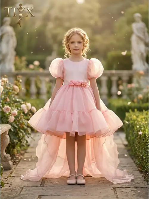 toddler tea party dress Cotton Kids Garden (STHE) Poppeas, LLC and hand crafted embroidery and appliqus on front with lining under Baby Girls Birthday Dress -