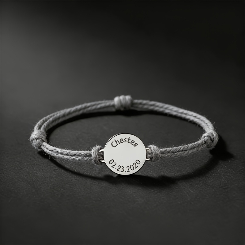 TEMU 1pc [Estilo Personalizado] Pulsera Tejida Grabada con y de , Unisex, Fácil y Versátil de Acero Inoxidable 304 para Mujer, Adecuada para Uso